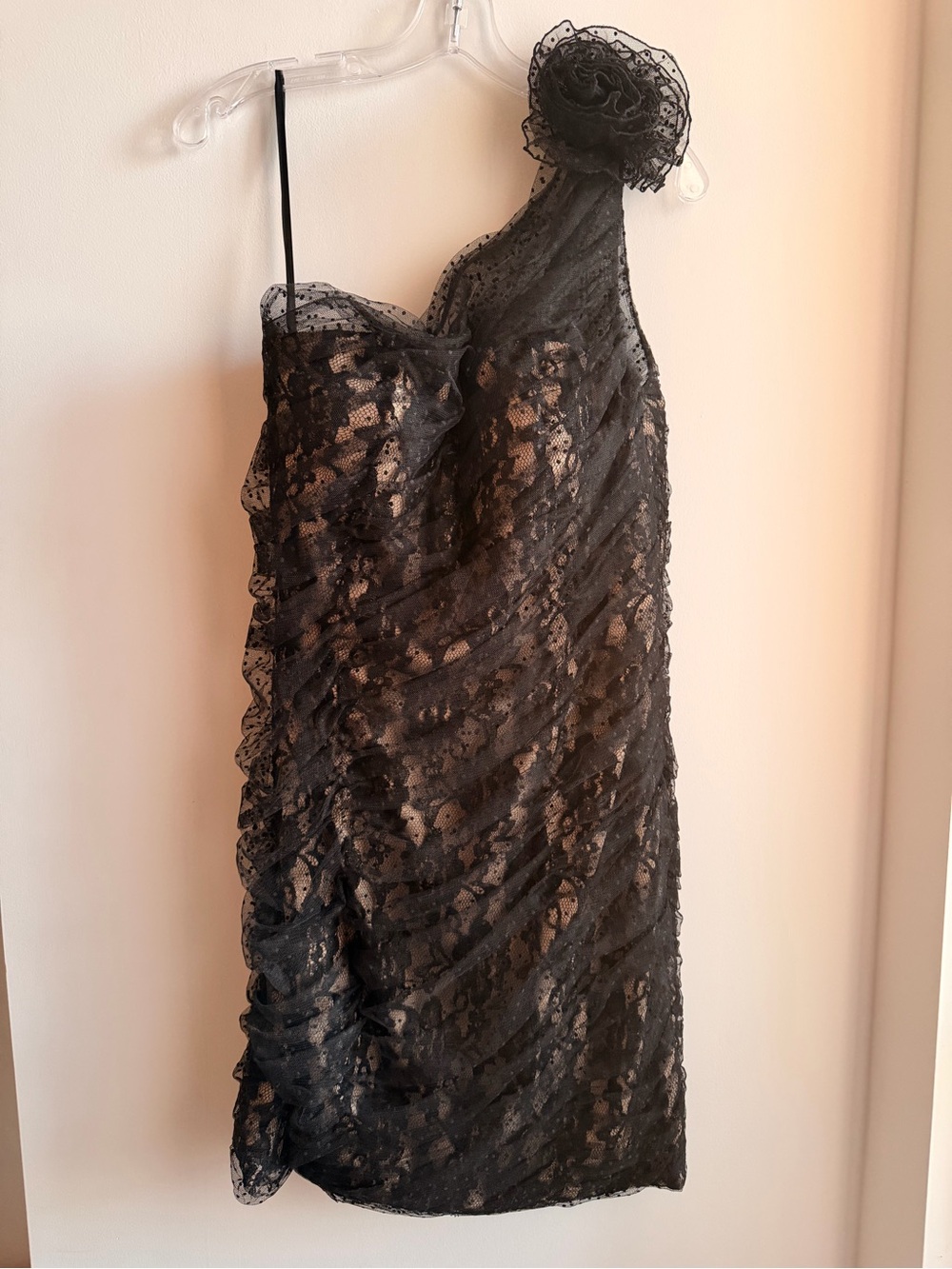 Jovani Black One-Shoulder Lace Cocktail Dress